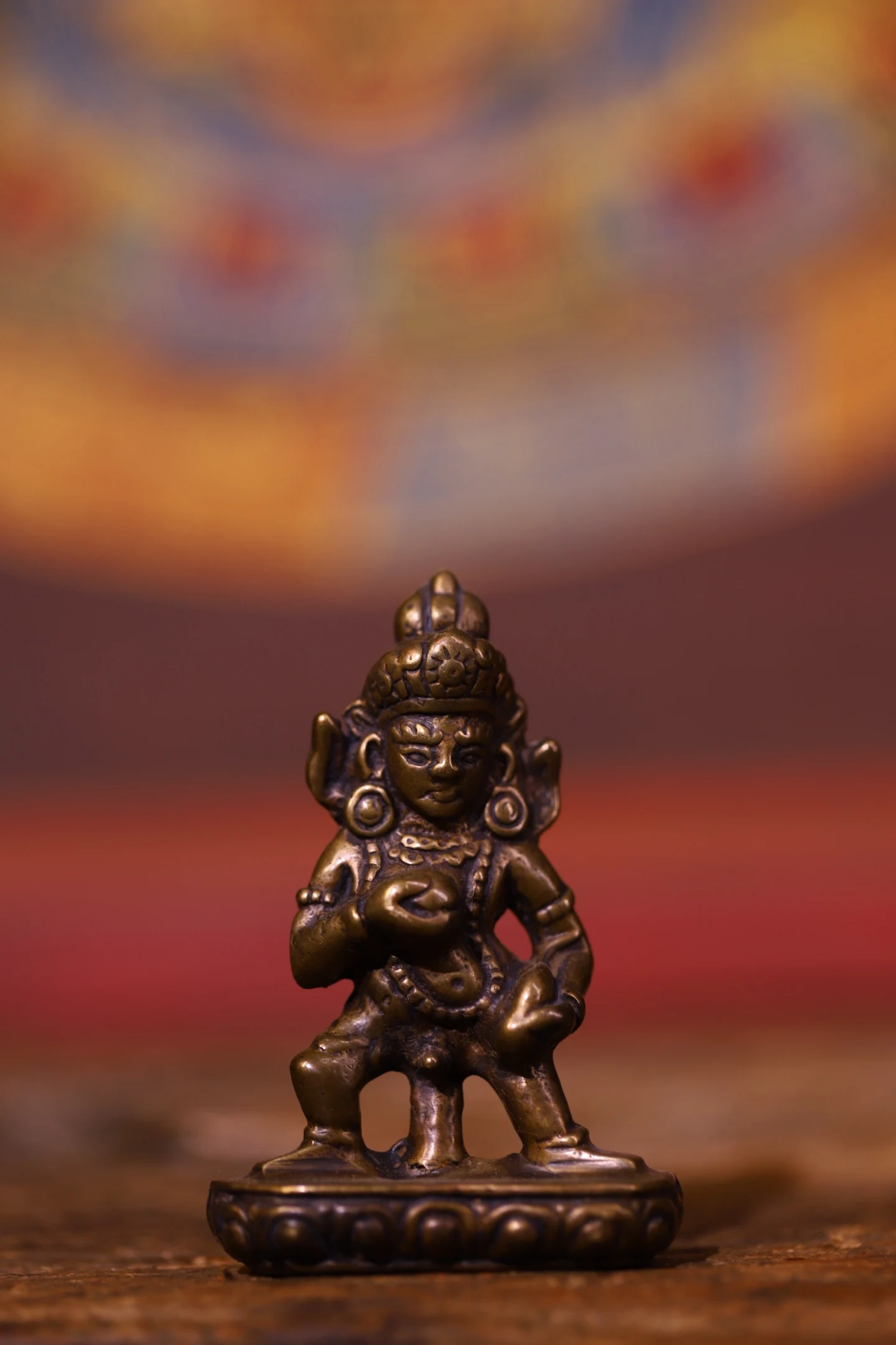 Old Bronze Cinnabar High Relief Black Jambhala Sitting Buddha statuette handheld artifact Amulet Dharam Worship Hall
