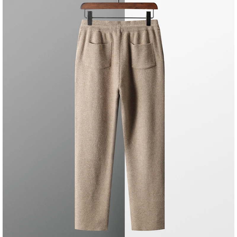 Autumn Winter 100 merino Wool Men s Wool Pants Thickened Knitted Long Pants Slim Fitting Solid