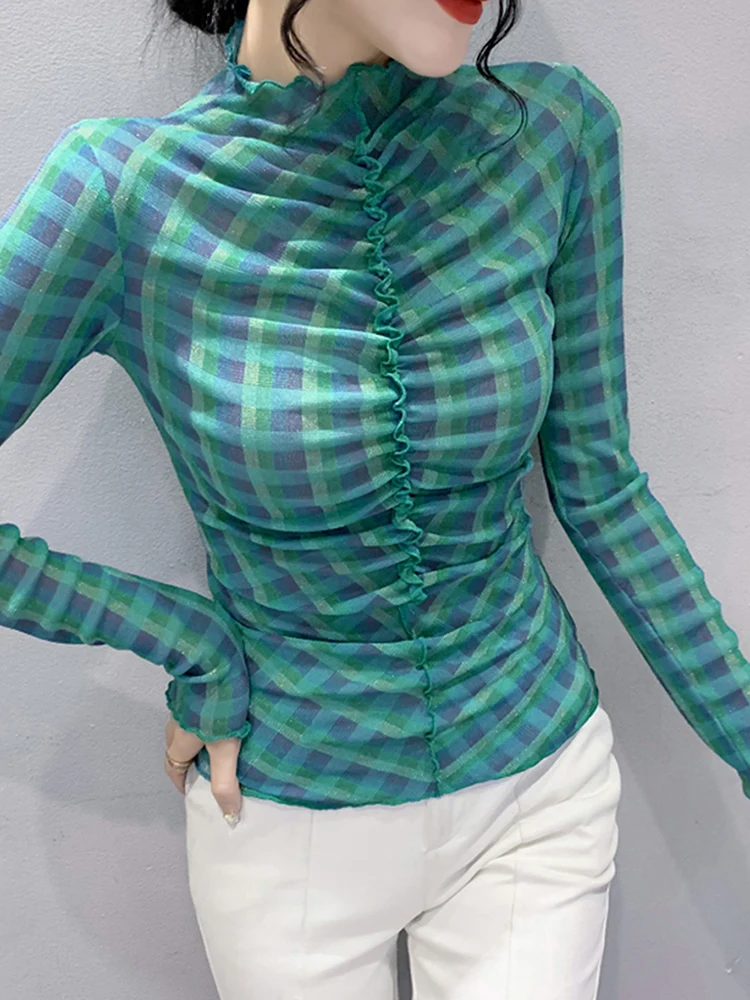 Trendy Cheered Long Sve Damen Base IRT F High Collar Inner Wear Sexy Spitze Tüll Unterwäsche Korean Sle Slim Fit T...