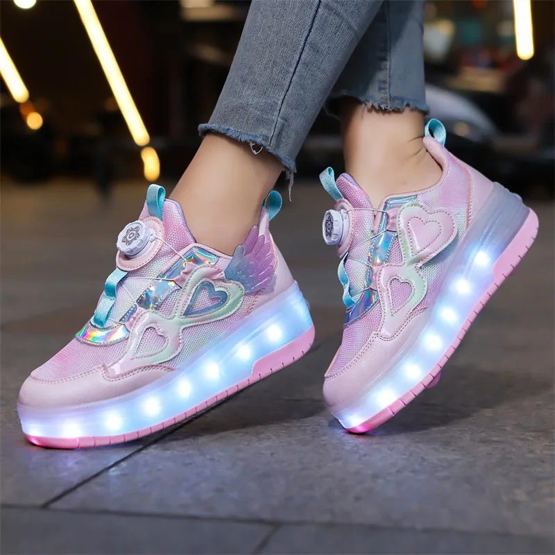 Walking shoes Girls shoes will shine skates New outdoor running pulley fashion children\'s sneakers Breathable mesh shoes