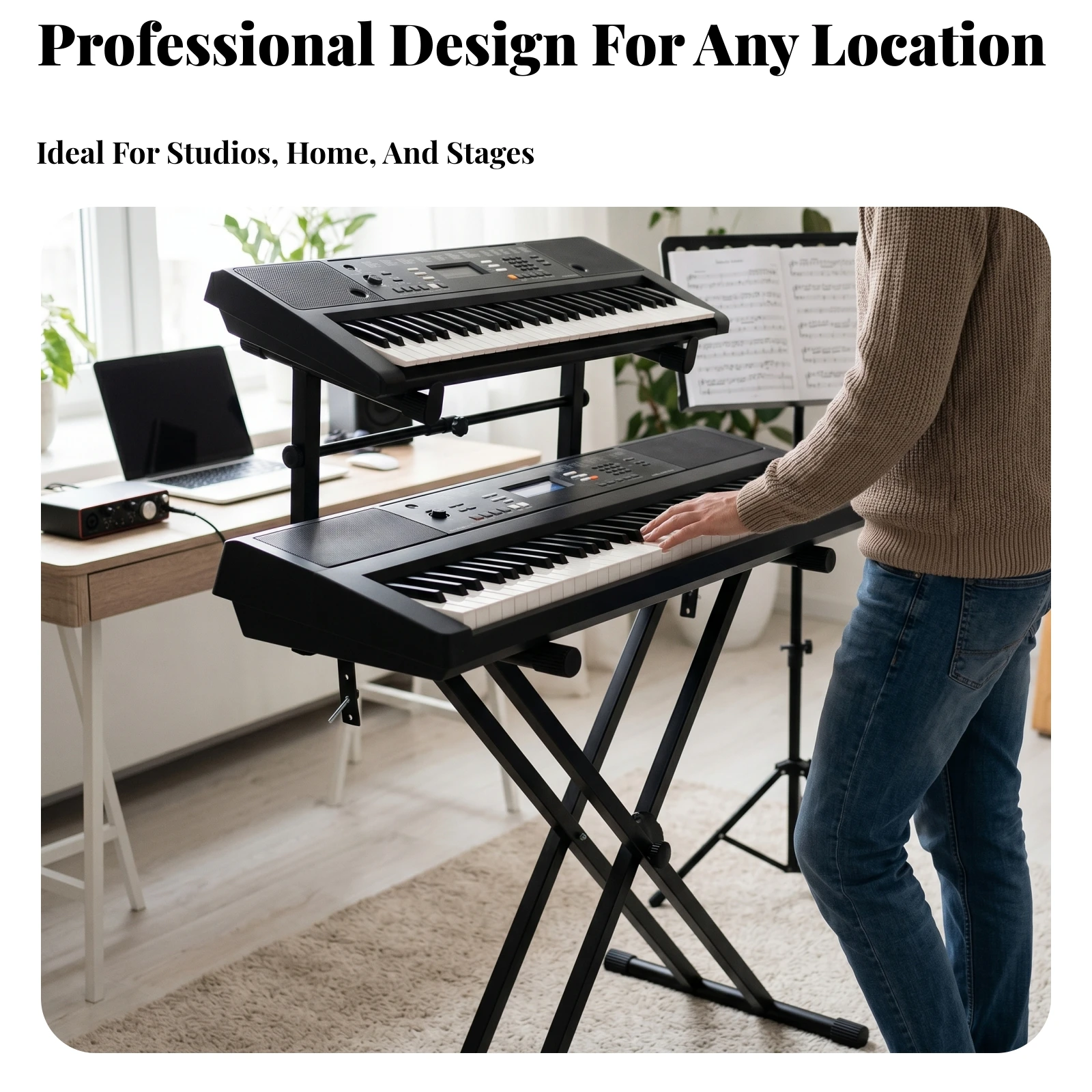 Matte Finish Metal-Cross-Style-Style Keyboard Stand Attachment Music Gear Black Keyboard Stand Riser