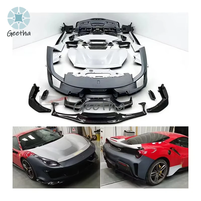 Kit de Carrocería Estilo Pista Totalmente Modificado para Ferrari 488 GTB, Kit de Carrocería de Fibra de Carbono Seca y PP