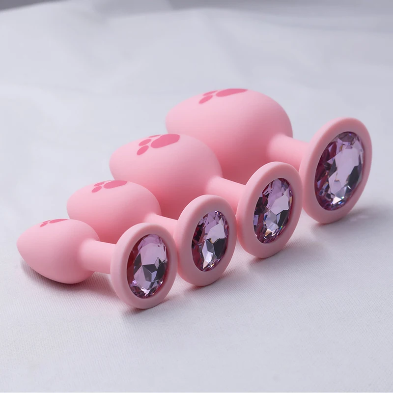 الوردي سيليكون المكونات الشرج للمرأة 4 أحجام القط باو نمط سطح أملس بعقب المكونات كريستال قاعدة الجنس لعب للمرأة الشرج دسار