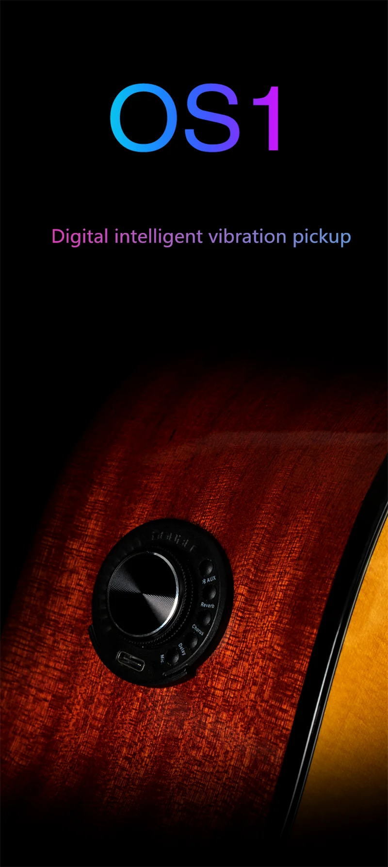 DOUBLE OS1 Vibration Akustikgitarren-Tonabnehmer, schwarze Resonanztechnologie, EQ, digitaler Vorverstärker, Reverb Chorus Delay, Mikrofonfunktion – Detail 1