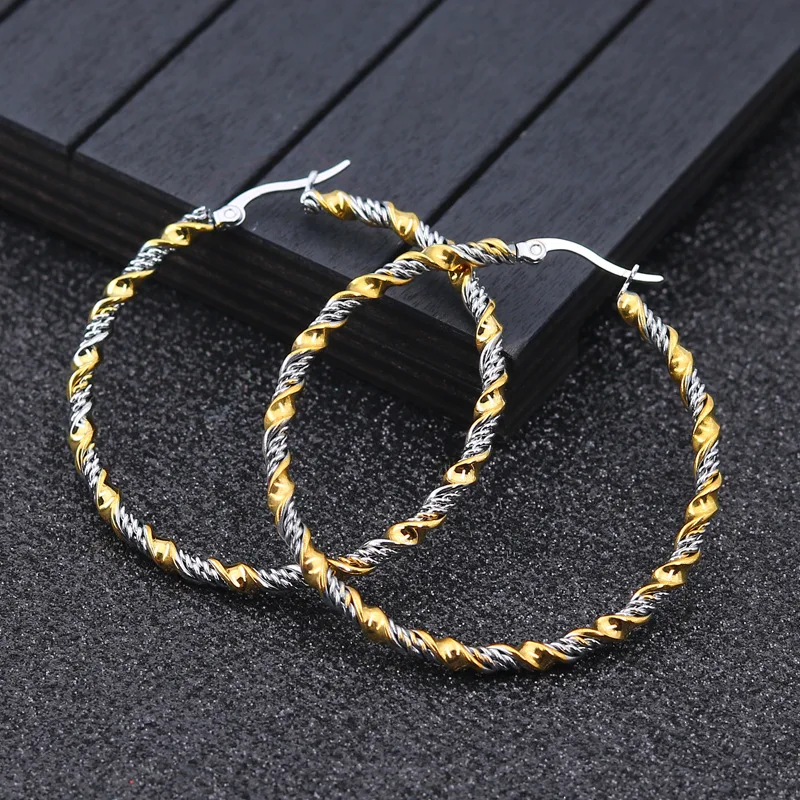 Double Color Stainless Steel Earrings For Women Woven Twist Titanium Steel Hoop Earring Exaggerate Trendy Jewelry Accessories