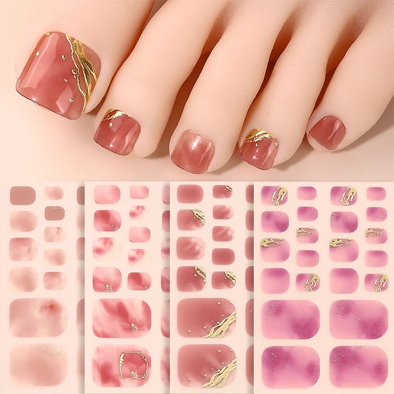 22Tips Bling Shiny Jelly Self-Adhesive Toe Nails Art Sticker Gel Foot Stickers UV Parts Korea Japanese DIY Nail Stencils