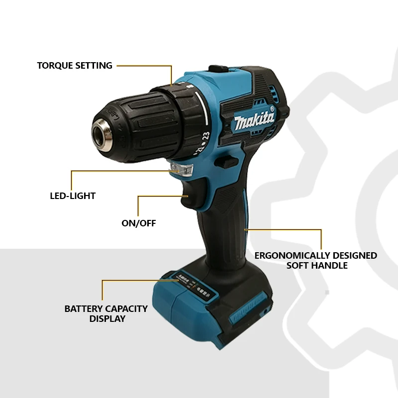 Makita-destornillador inalámbrico compacto, taladro eléctrico recargable sin escobillas, 18V, DDF485, 10MM, para batería Makita de 18V