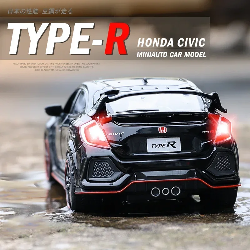 1:32 HONDA CIVIC TYPE-R Diecasts Car Model Toy Vehicles Metal Model With Sound Light Collection Toys For Children Christmas Gift