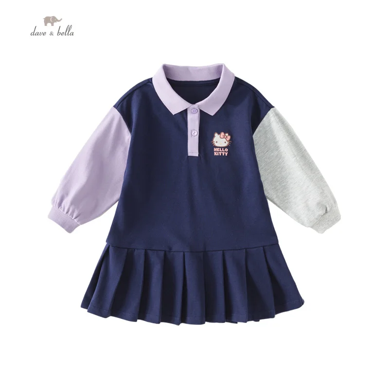 Hello Kitty Co Branded Dave Bella Girl's Dress Children's 2023 Autumn Casual Cotton Academic-Style Outdoors School DB3235773