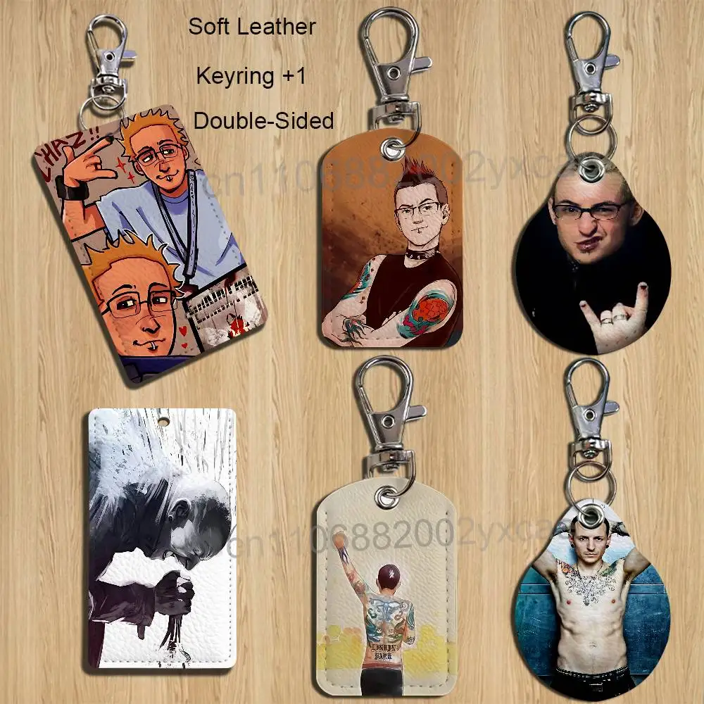 

Fan art design Chester Bennington Leather Keychain Badge Holder with Lanyard - ID/Access Card HolderKey Ring Accessory Gift