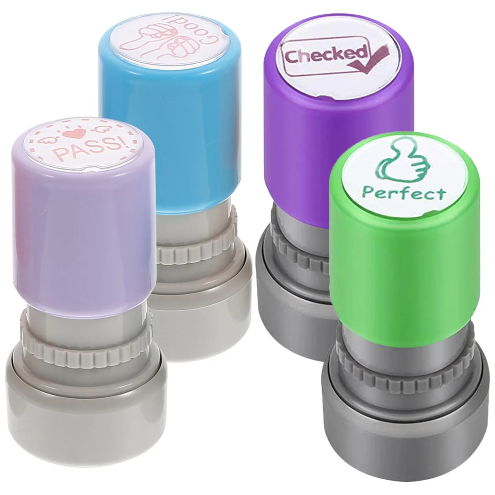 

4 Pcs Encourage Cartoon Chapter Student Stamp Teacher Reward Stamps Kids Die Stamper for Homework School