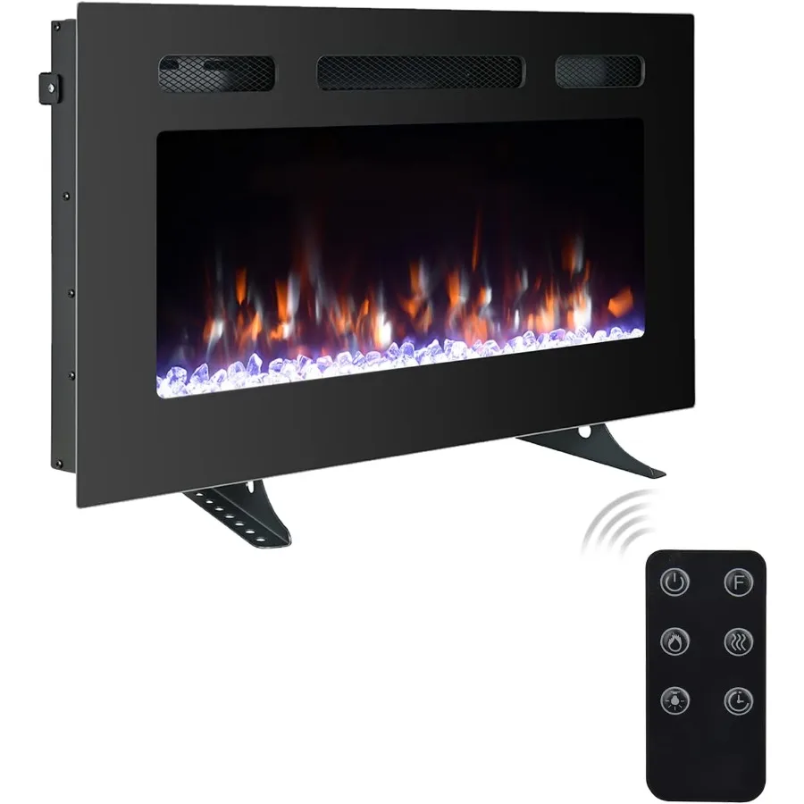 Chimenea eléctrica montada en la pared de 30 pulgadas con soporte para decoración moderna para sala de estar 12 colores de llama realistas protección contra sobrecalentamiento S