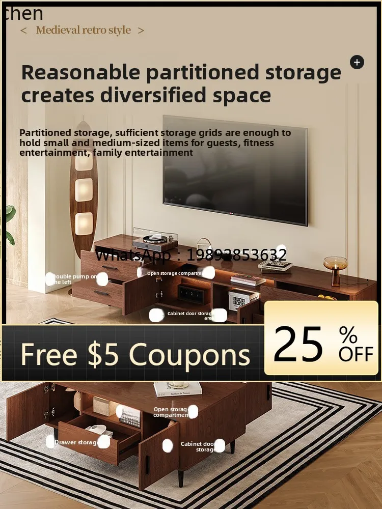 

WW retro style medieval TV cabinet coffee table combination light luxury modern simple living room home small apartment floor