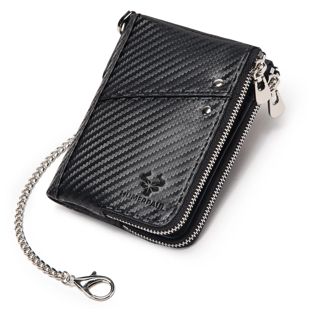

GZCZ Hot Selling Double Zipper Coin Pocket RFID Card Holder Wallet For Men Luxury Quality Leather Money Bag Male Clutch