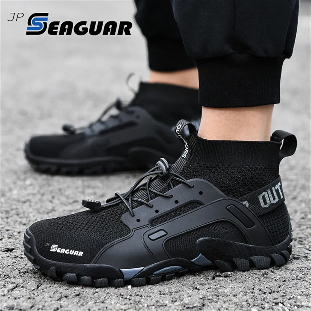 男性用の通気性のあるアウトドアハイキングシューズ、速乾性、水遊び、釣りスポーツシューズ
