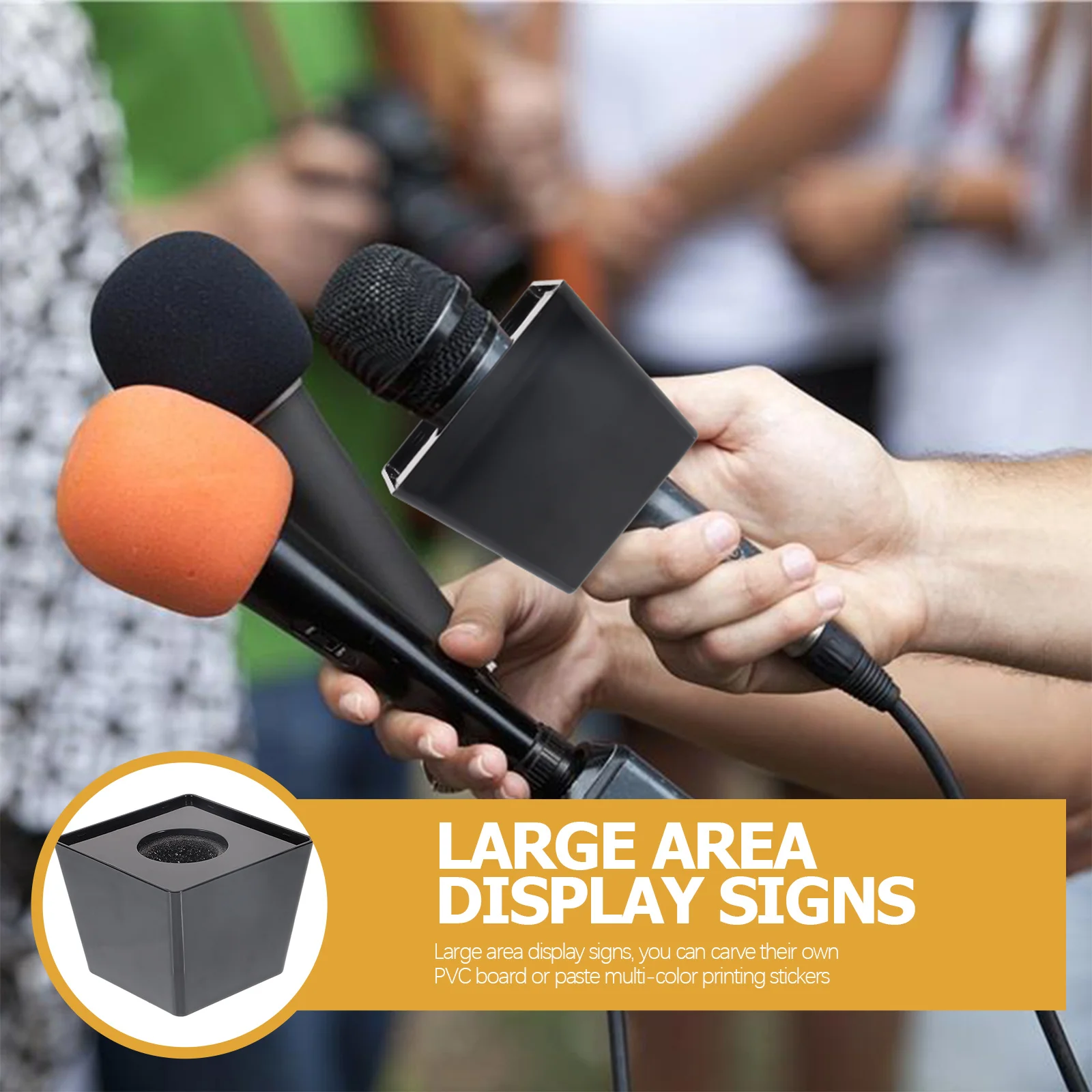 

Portable Trapezoid Microphone Logo Station Interview Mic Flag Stand For Broadcasting Video Studio Abs Mic Station Logos