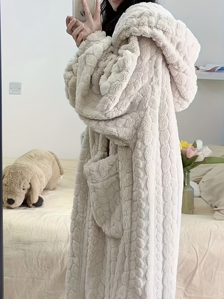  Women Winter Thick Warm Coral Velvet Jacquard Pajamas Flannel Autumn Winter Long Sleep Robe 