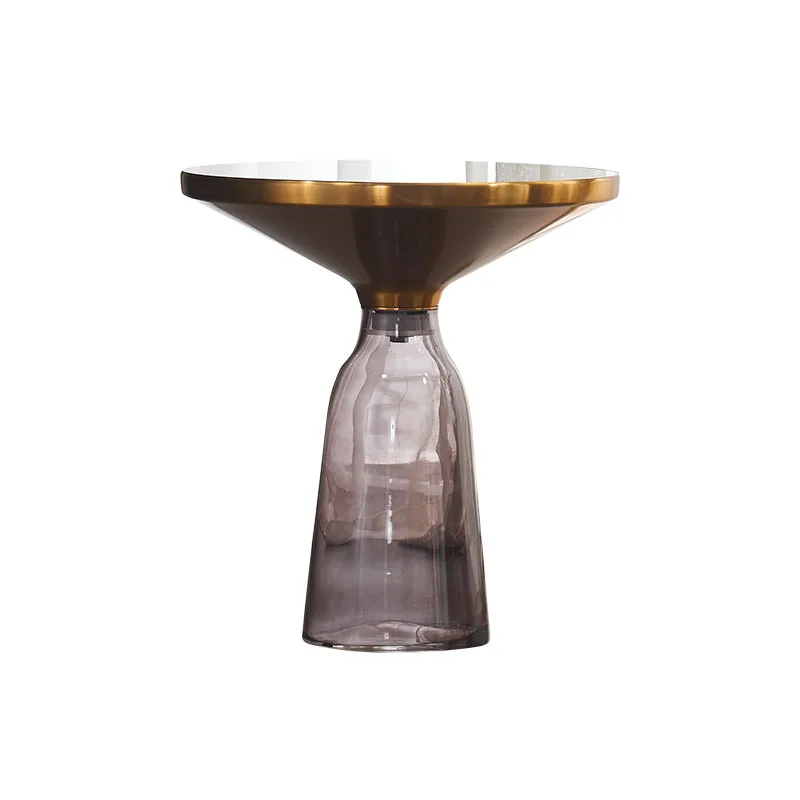 High Quality Coffee Table Living Room Furniture Gold Brass Black Temper Glass Top Bell Side Coffee Table