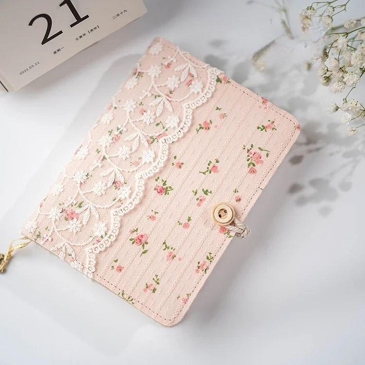 Encaje Rosa flores densas algodón hoja suelta A5A6A7 BinderJournal cuaderno diario cubierta anillo planificadores organizador regalos para niñas