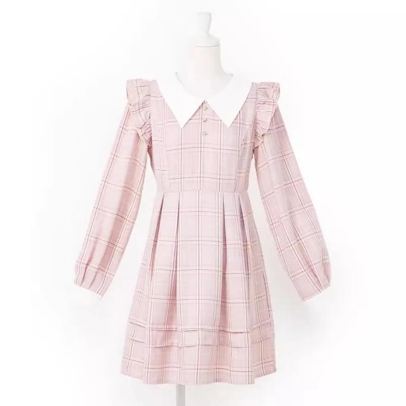 Vestidos dulces de otoño e invierno de Lolita, vestido fino de manga larga con borde de hongo y temperamento para niñas, Vestidos finos de estilo Retro japonés