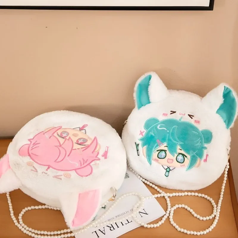 Kawaii Anime Cartoon Hatsune Miku Plush Shoulder Bag Crossbody Bag Coin Purse Storage Mobile Phone Earphone Girls Birthday Gift