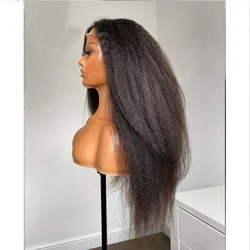 26inch Soft Kinky Straight Wig Black Yaki Lace Front Wig For Women With Baby Hair Synthetic Wigs Heat Temperature Glueless