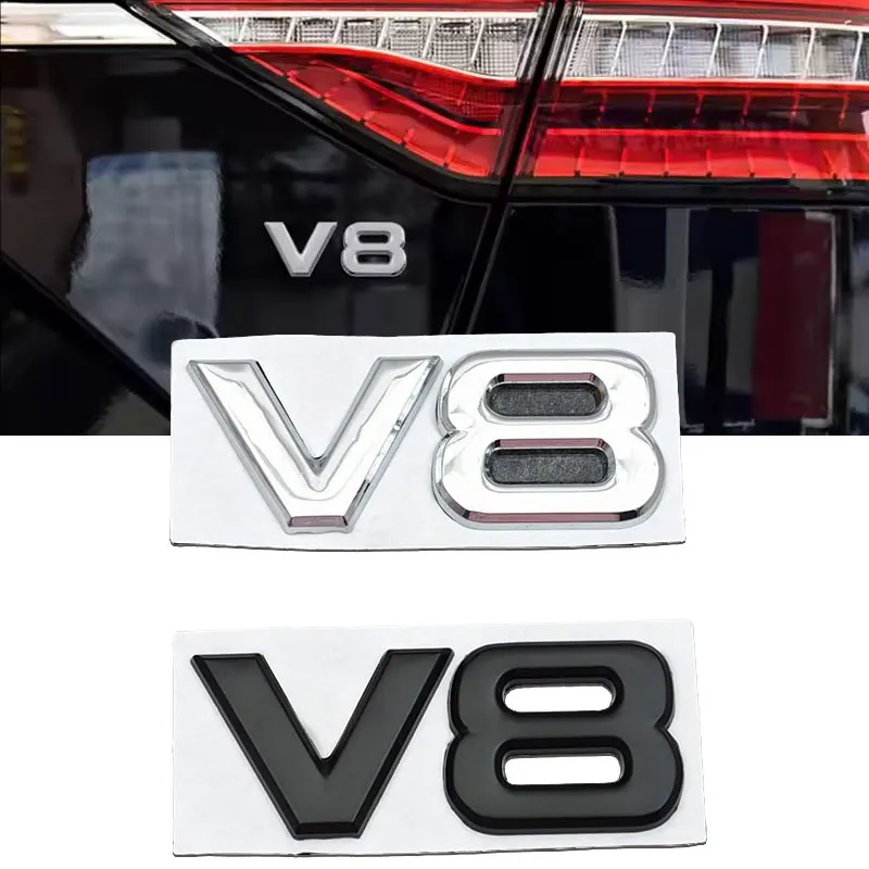 

3d Metal Matte Black Chrome V8 Logo Car Rear Trunk Sticker Emblem Badge Auto Self-Adhesive Decals Accessories