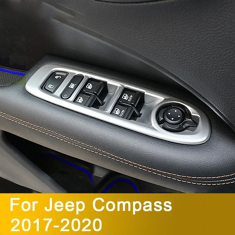 

ABS карбоновый автомобильный дверной подлокотник, панель переключателя окна, кнопки подъема, накладка для Jeep Compass 2017 2018 2019 2020, аксессуары для интерьера