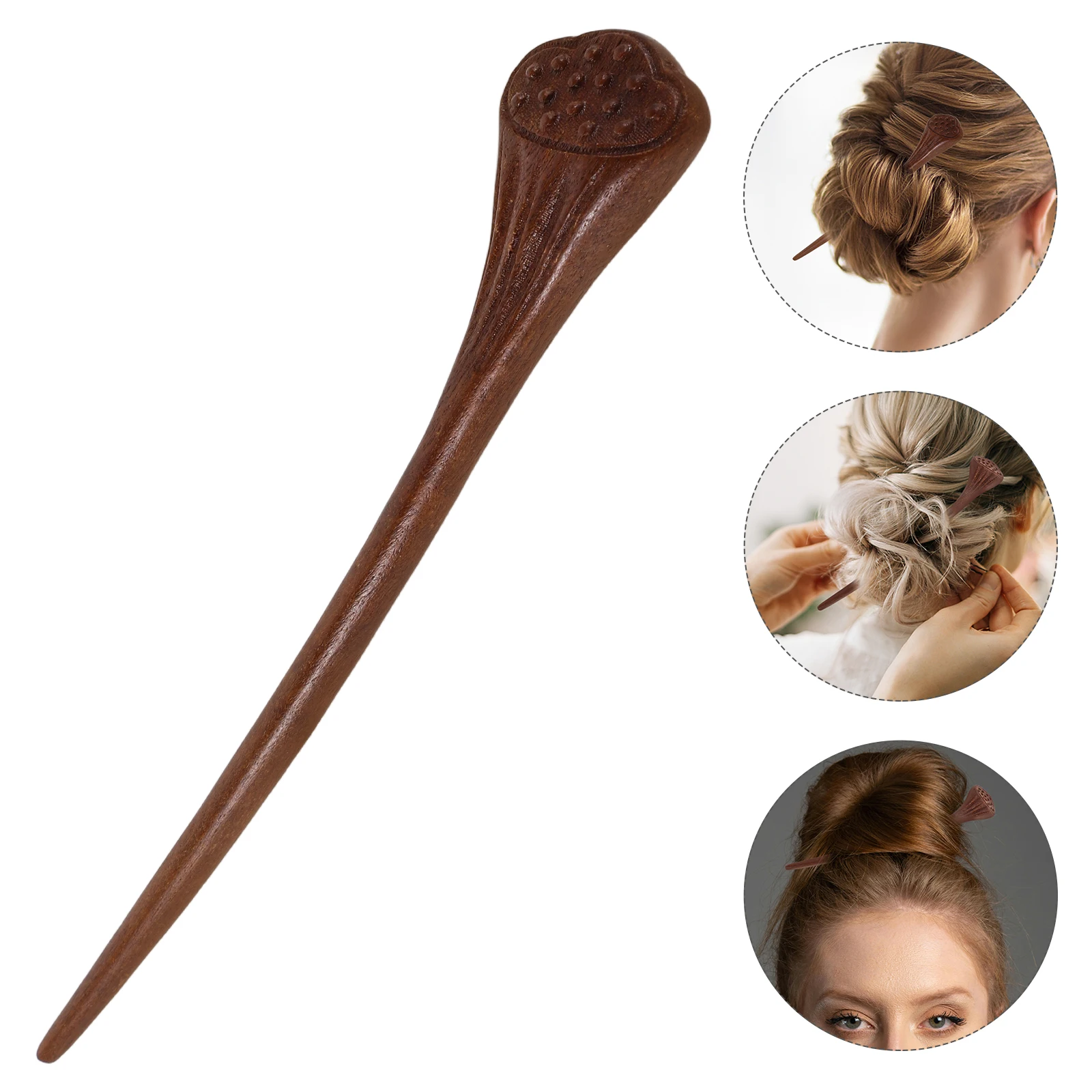 

Vintage Wooden Sticks Lotus Design Chinese Style Retro Hairpin Handmade Chignon Pin For Women Bun Holder Asian Hair Clip Wood