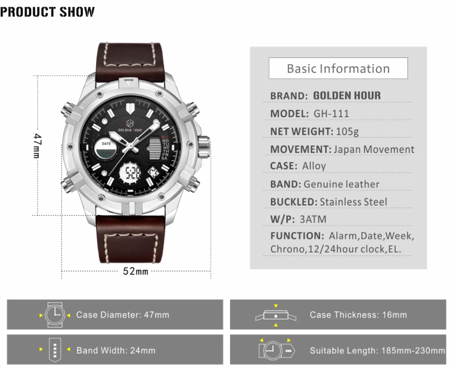 GOLDENHOUR Black Luxury Men Watch Military Tactical LED Digital Analog Dual Time Waterproof Sport Silicone Relogio Masculino