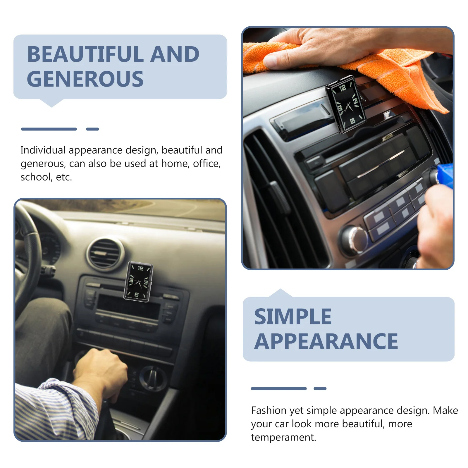 

Car Dashboard Tiny Clock Decorative Square Fluorescent Analog Clock for Car Home Office School Stylish Compact Design