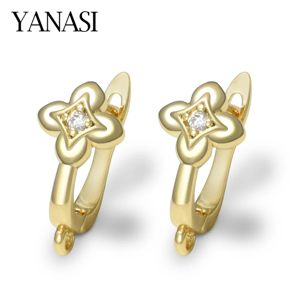Flower 18K Gold Plated Inlaid Zircon Brass Earring Clasp Hooks Fastener For DIY Drop Earrings Jewelry Making Accessories