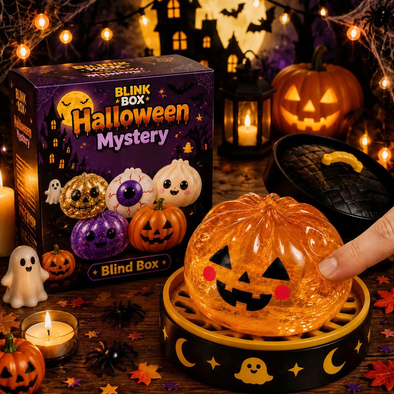 Juguete de descompresión de 5.5cm con diseño de fantasma de Halloween, musical, creativo, novedoso, para apretar, en caja de regalo.