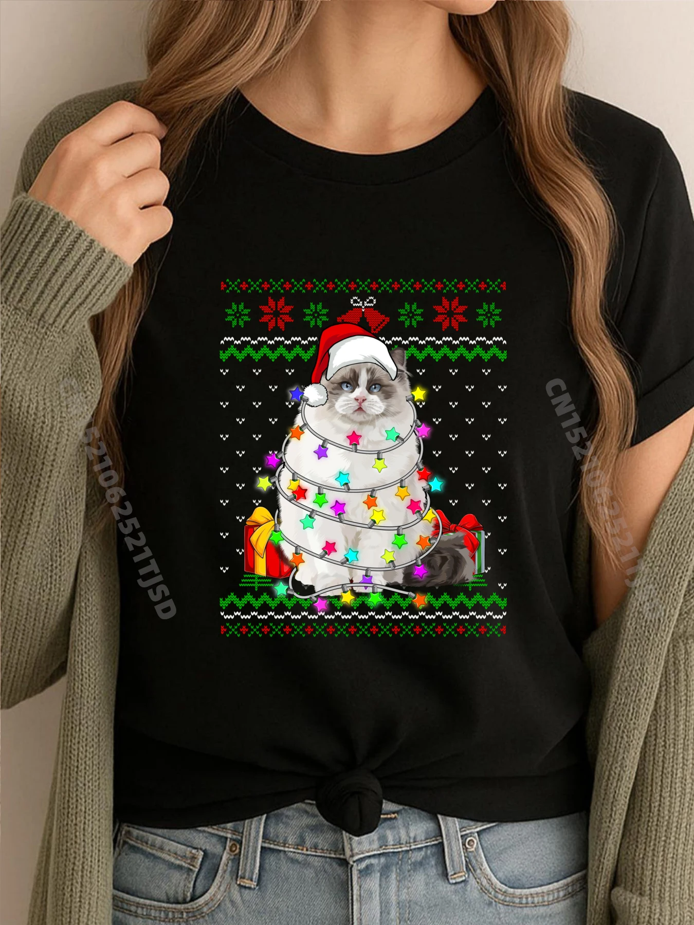 

Рождественский уродливый свитер, рождественские огни, кошка, котенок, любовник, черные футболки с рисунком, студенческие Хэллоуин с принтом