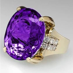 New Fashion Women Oval Purple Crystal Wedding Engagement Ring Set Rhinestone High Quality Party Fashion Jewelry Wholesale