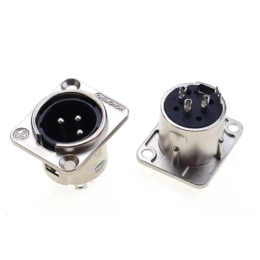 1pcs XLR 3Ppin Male Female Socket Plug Microphone Audio Cable Connector 3P Black Silver Copper Contact XLR Metal Plug Panel