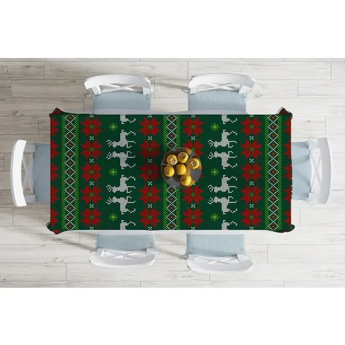 RealHomes Green Ground Christmas Reindeer Pattern Decorative Stain-resistant Table Cloth 120x140 cm