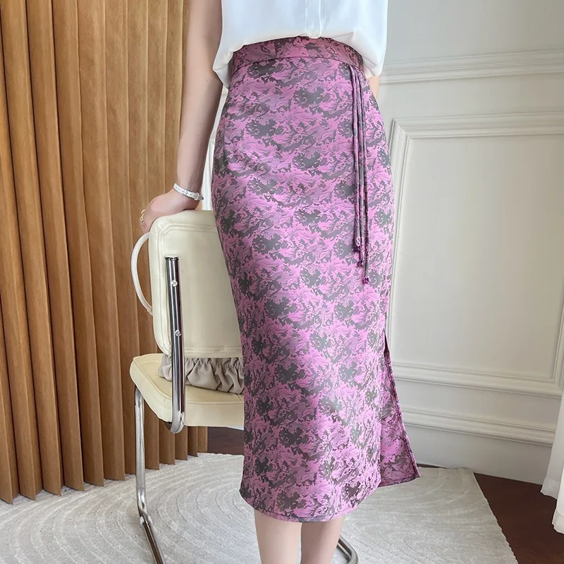 

Шелковая юбка Ele с высокой талией и кружевной цветочной вышивкой, летняя мода для похудения для женщин