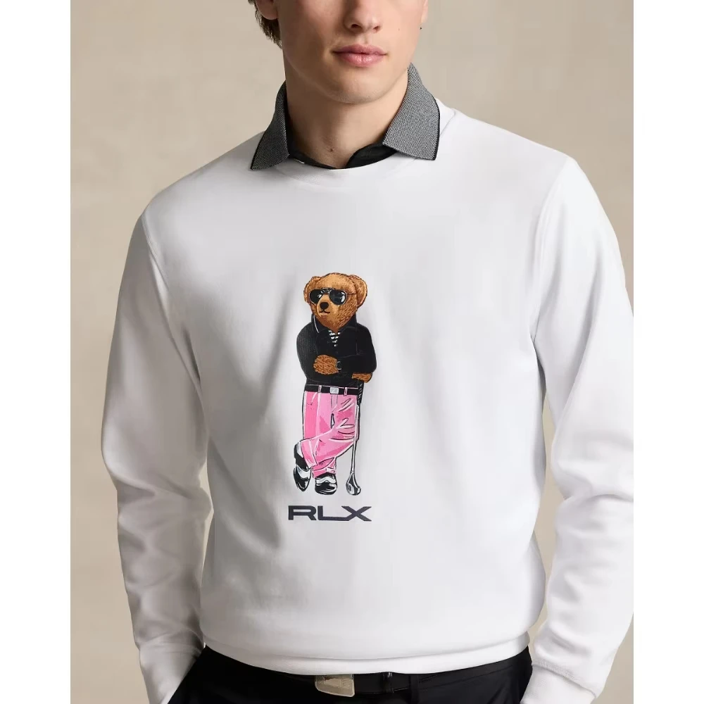Fashion Brand Cartoon Bear Print Sweater Men's Casual Wear Autumn and Winter Fleece Pure Cotton High-quality Crew Neck Sweater