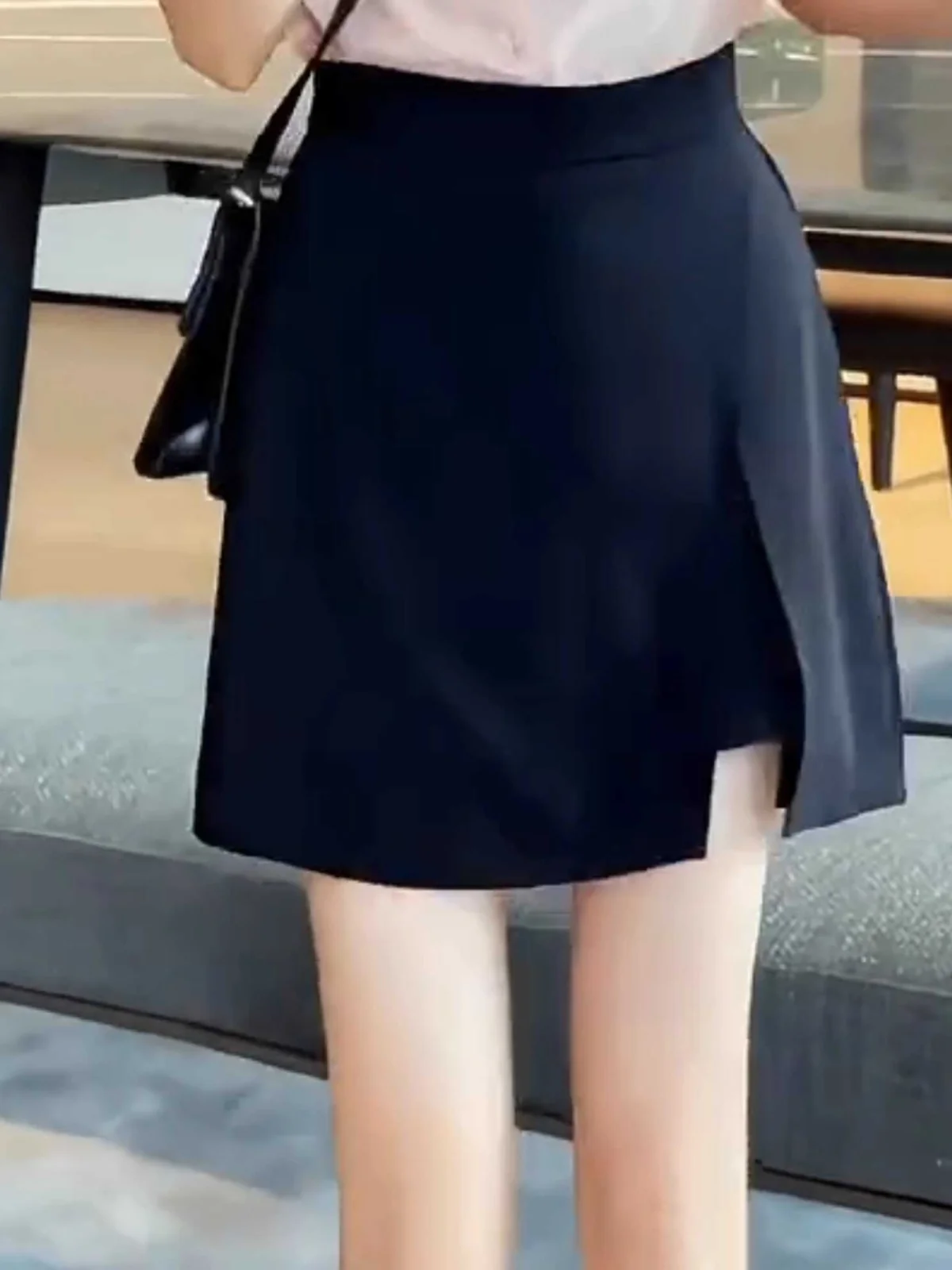 

Юбка А-силуэта с высокой талией и разрезом, женская летняя модная универсальная юбка с защитой от просвечивания, корейский стиль, однотонная, для повседневной носки