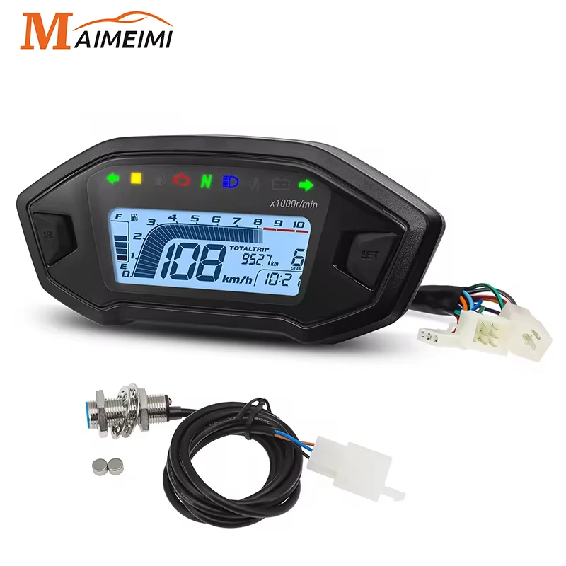 MotorcycleDigital Speedometer Tachometer Instrument  Dashboard Panel Motorcycle LCD Display 10000RPM for 2-4 Cylinder 7 Colors