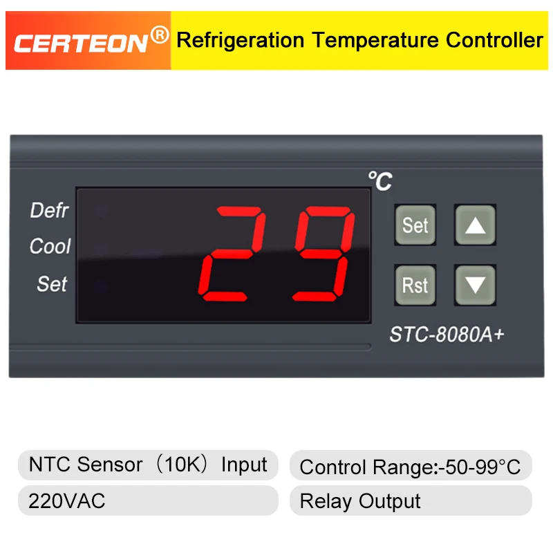 STC-8080A+ Digital Temperature Controller Thermostat Switch for Freezer Refrigerator Cold Storage Cooling Defrost Display