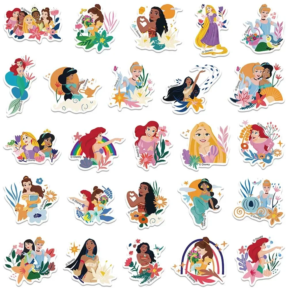 50pcs Disney Snow White Stickers Ariel Belle Princess Aesthetic Graffiti Decals For Kids Laptop Luggage Scrapbook Diary Stickers