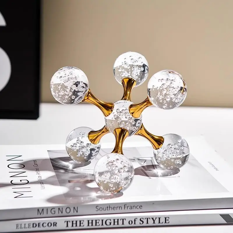 1Pcs Geometric Metal Fake Crystal Molecular Ball Home Living Room Tabletop Modern Acrylic Decorative Ornament