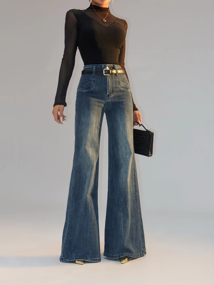 

Thiened Fce Cross ket Design Джинсы Bell Bot с высокой талией Хлопковые джинсовые брюки Женские зимние модные высокие эластичные брюки