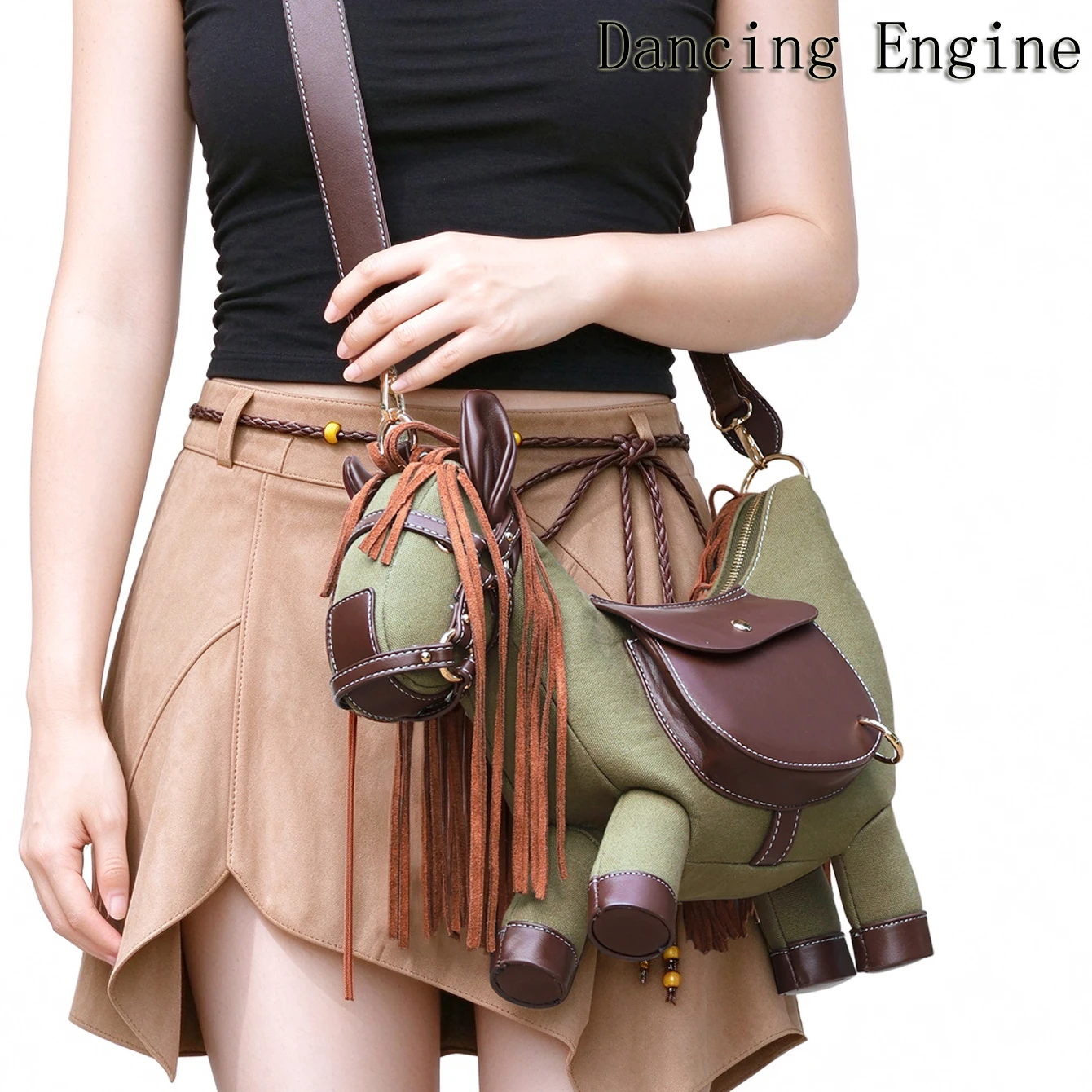 Vintage 3D Horse Shoulder Purse Handbag for Women Retro Cowgirl Tassel Animal    Crossbody Bag  Unisex Country Travel Festival