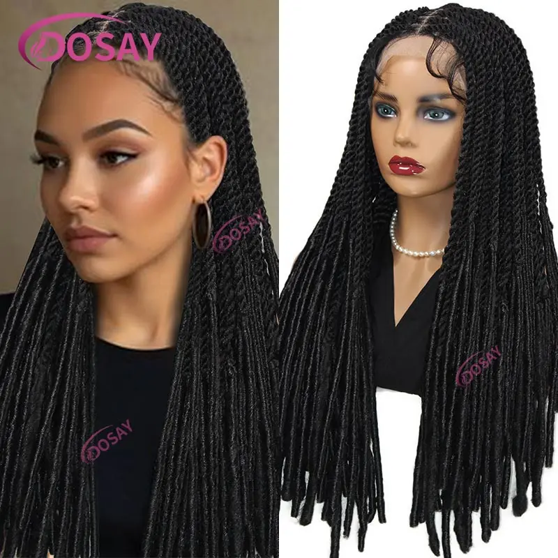 Synthetic Full Lace Senegalese Twist Braided Wigs Knotless Box Butterfly Braids Lace Wig Faux Locs Crochet Braided Wig for Women