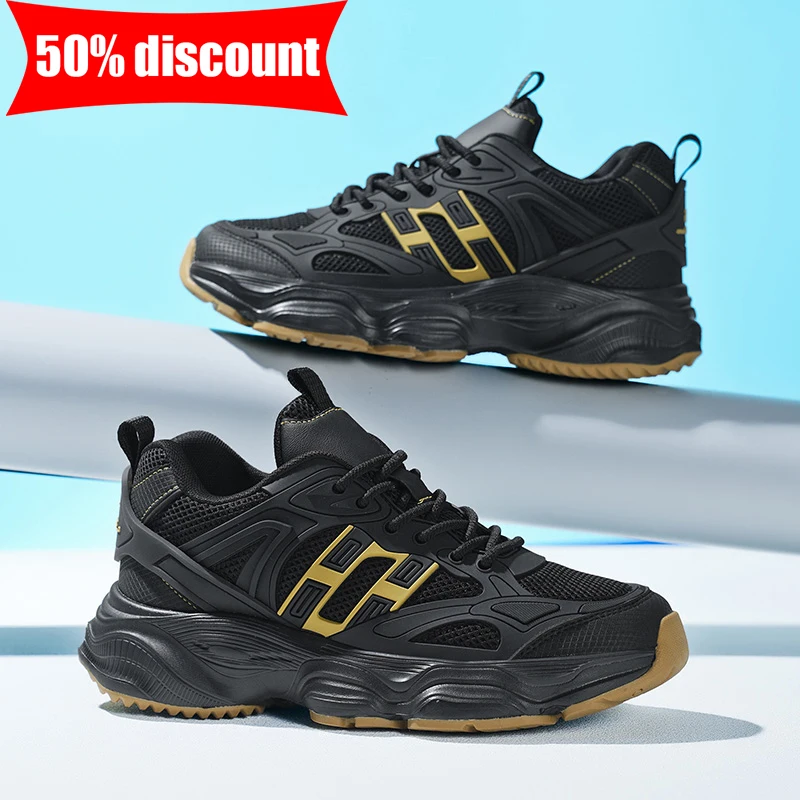 

Мужские спортивные кроссовки: дышащие, легкие, сетчатые, на плоской подошве, для уличного бега и фитнеса, новая модная универсальная модель 2026 года, черные повседневные кроссовки