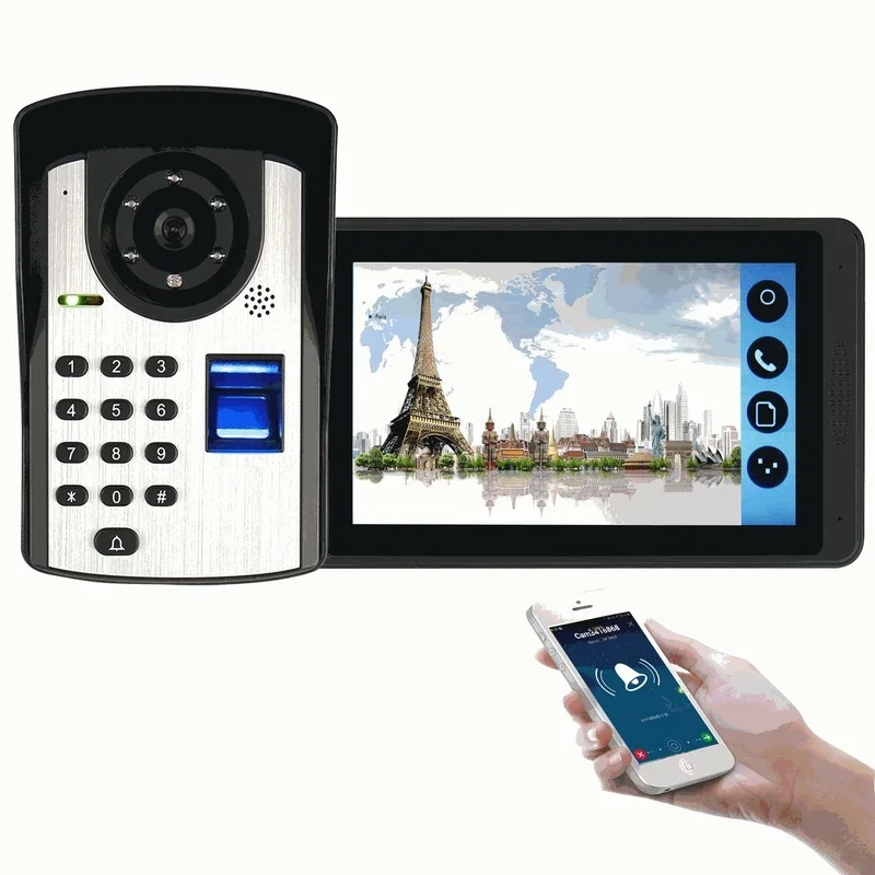 

Video Intercom Doorbell Kits 7'' Monitor Wired Wifi Video Door Phone System IR Camera with Electric Lock +Exit+ APP Control