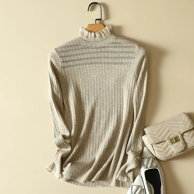 Kant uitgehold gebreide trui rond Ne Long Sve Warmte Lente Nieuwe Sle Ondergoed Top voor Dames Woon-werk Pure kleur